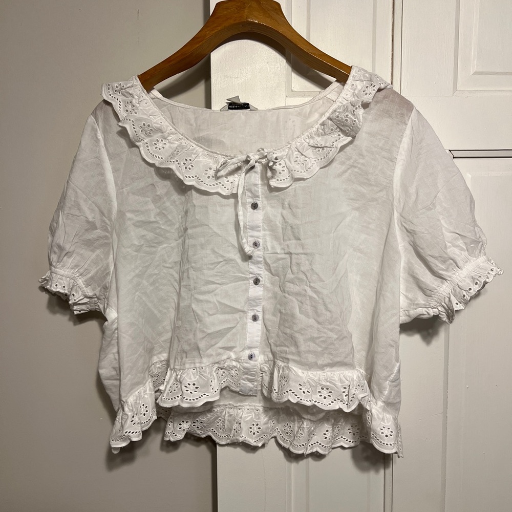 AMERICAN EAGLE Scoop Neck Lace Button Up Blouse Crop Top Plus Size